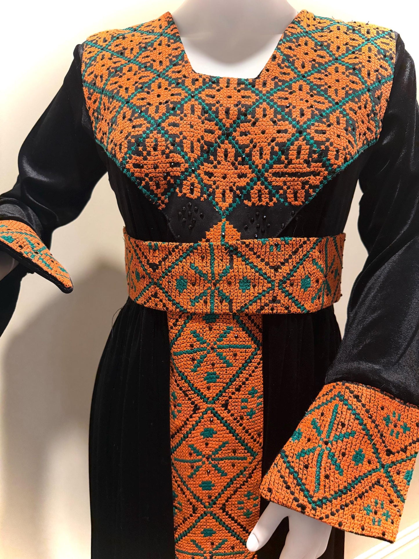 Handmade Palestinian Tatreez Dress - Black Velvet