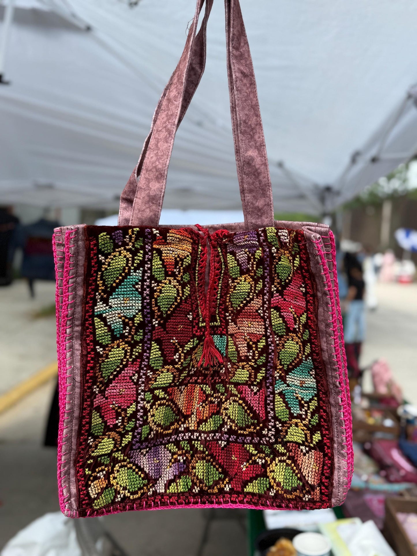 Handmade Tatreez on Velvet Handbag