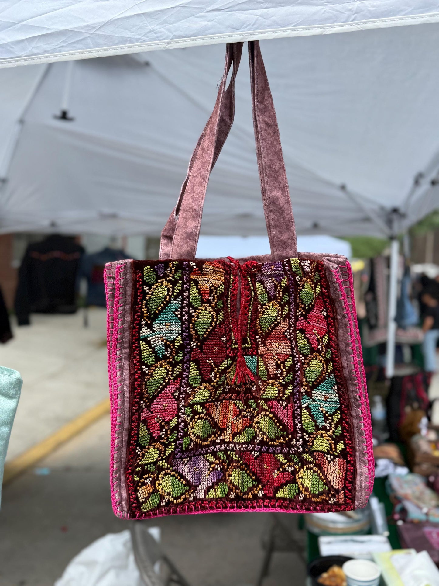 Handmade Tatreez on Velvet Handbag