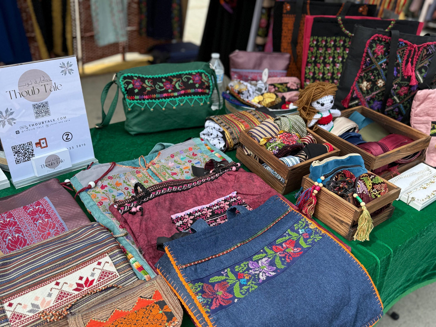 Handmade Tatreez on Denim Handbag